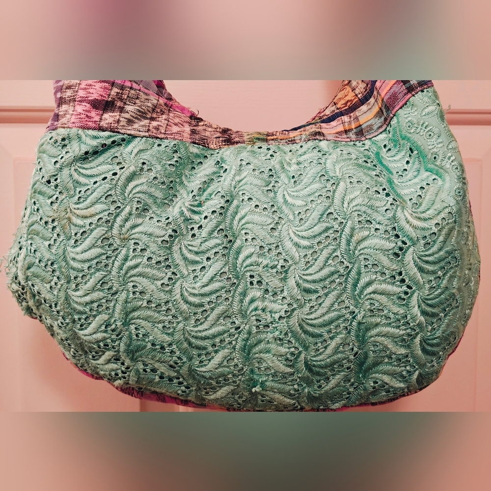 Vtg Patchwork Multi Pattern Double Sided Beaded E… - image 7